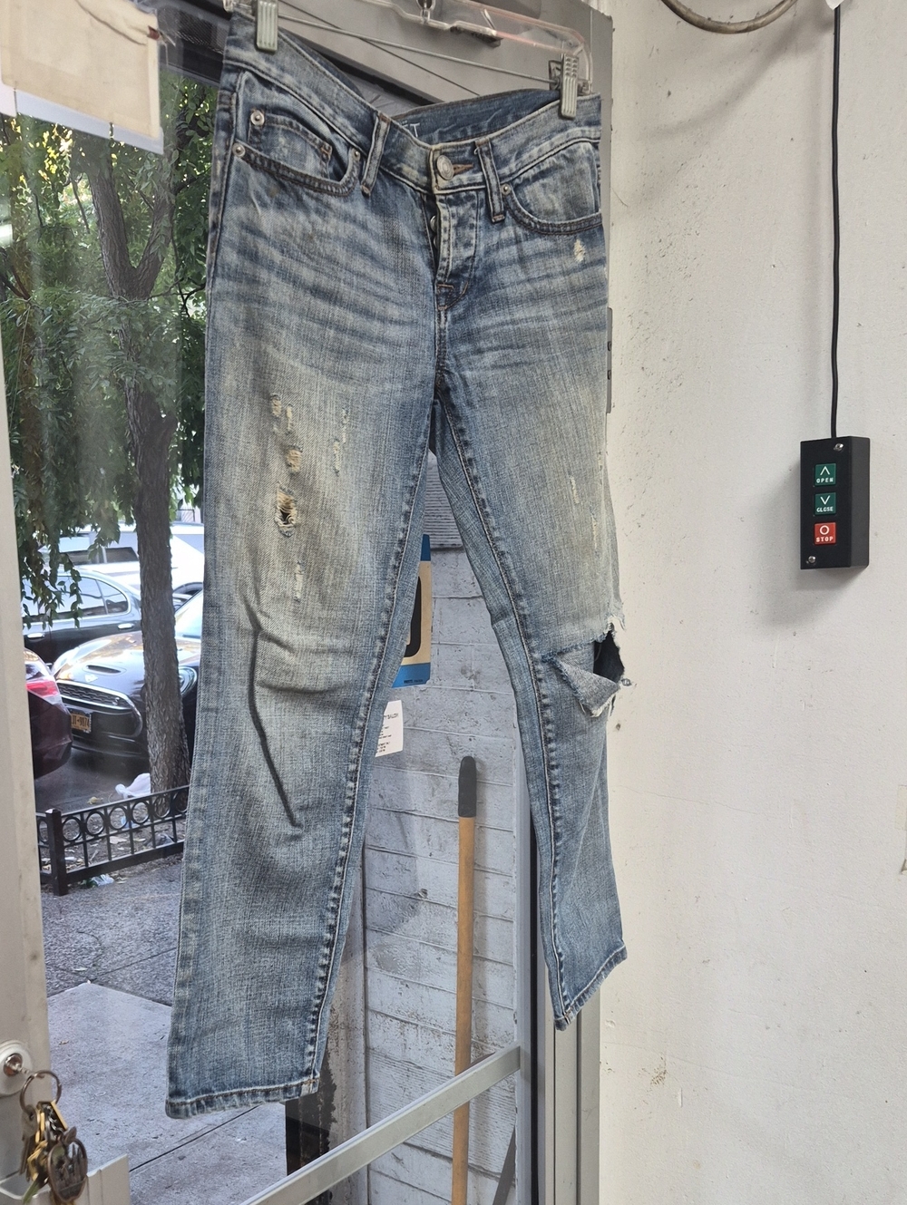 LOFT Women's Light Blue Distressed Straight Jeans